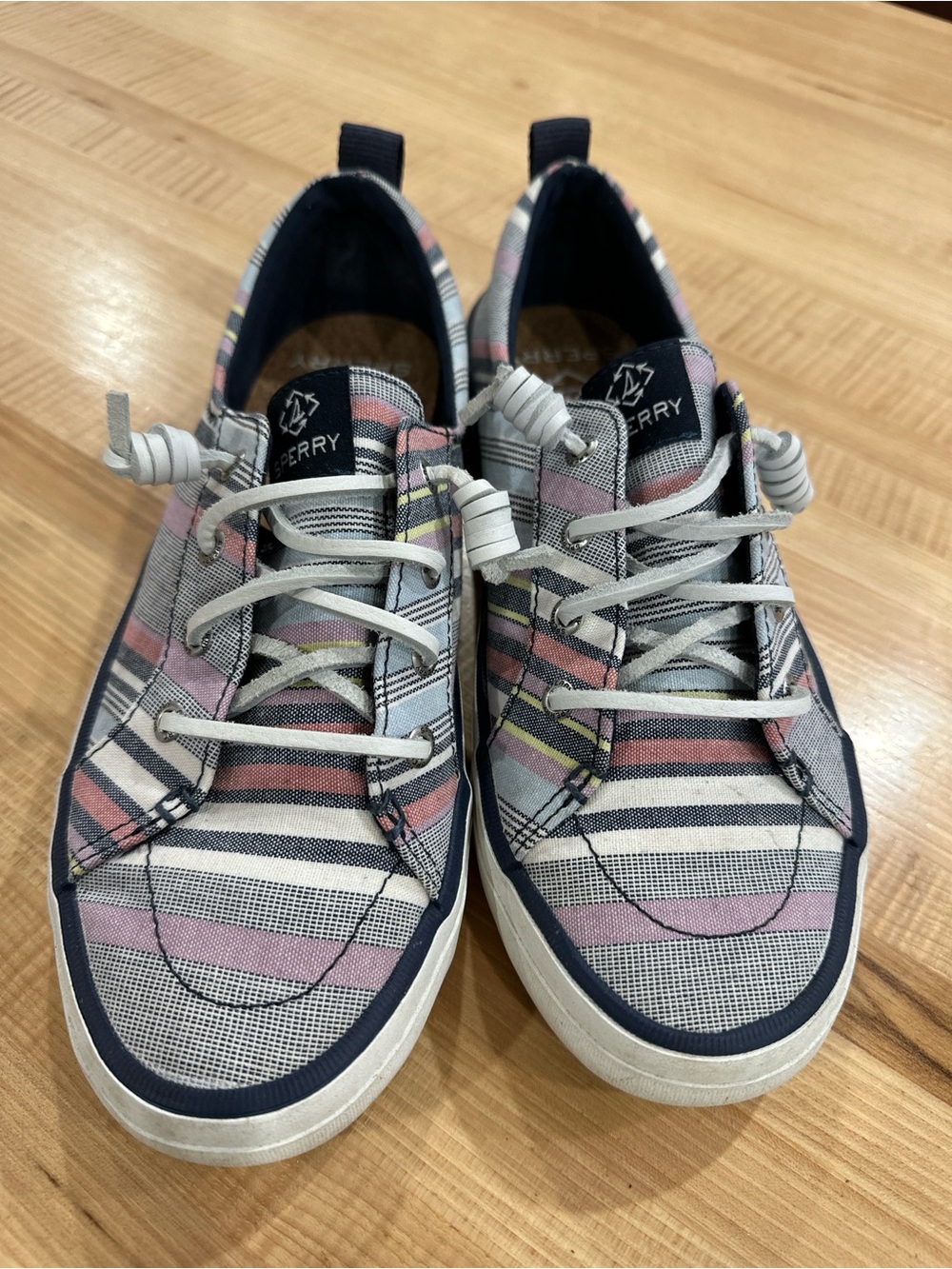 Sperry Striped Canvas Boat Shoes in Pink, Navy & White